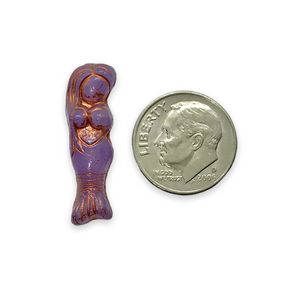 Czech glass mermaid beads charms 4pc opaline purple copper 25mm