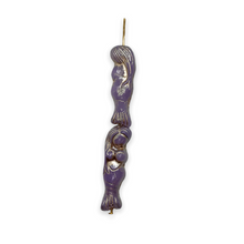 Load image into Gallery viewer, Czech glass mermaid beads 4pc opaline purple platinum 25mm
