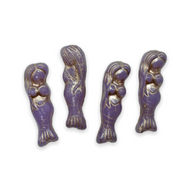 Load image into Gallery viewer, Czech glass mermaid beads charms 4pc opaline purple platinum 25mm-Orange Grove Beads
