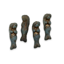 Load image into Gallery viewer, Czech glass mermaid beads charms 4pc slate blue brown wash 25mm-Orange Grove Beads
