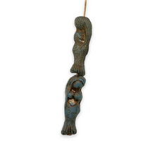 Load image into Gallery viewer, Czech glass mermaid beads charms 4pc slate blue brown wash 25mm
