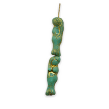 Load image into Gallery viewer, Czech glass mermaid beads 4pc blue green turquoise gold 25mm
