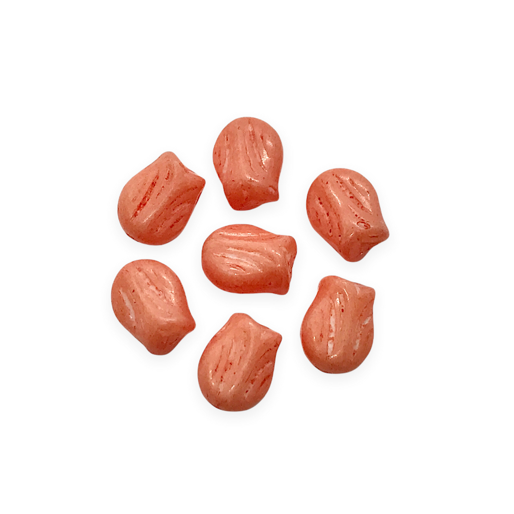 Czech glass mini tulip flower bud beads charms 20pc coral orange pink vertical drill 9x7mm-Orange Grove Beads