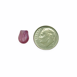 Czech glass mini tulip flower bud beads charms 20pc metallic pink vertical drill 9x7mm