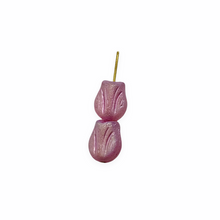 Load image into Gallery viewer, Czech glass mini tulip flower bud beads charms 20pc metallic pink vertical drill 9x7mm

