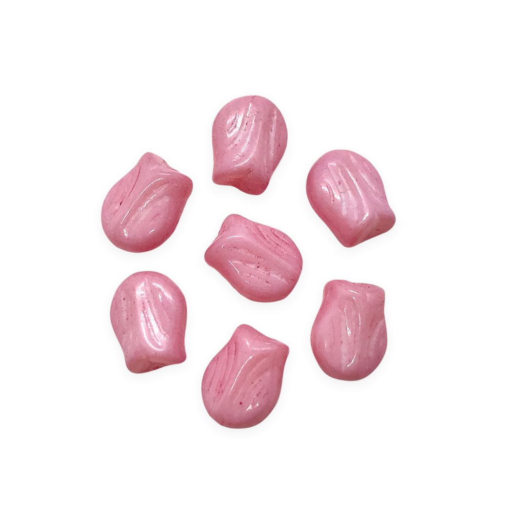 Czech glass mini tulip flower bud beads charms 20pc opaque pink vertical drill 9x7mm-Orange Grove Beads
