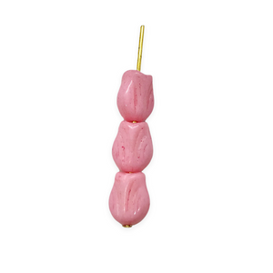 Czech glass mini tulip flower bud beads charms 20pc opaque pink vertical drill 9x7mm