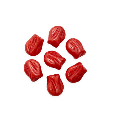 Czech glass mini tulip flower bud beads charms 20pc opaque red vertical drill 9x7mm-Orange Grove Beads