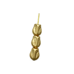 Czech glass mini tulip flower beads 20pc matte Aztec gold 9x7mm