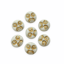 Load image into Gallery viewer, Czech glass full moon face coin beads 16pc opaque white gold 9mm-Orange Grove Beads
