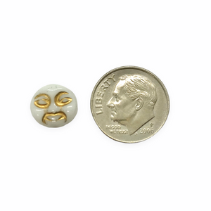 Czech glass full moon face coin beads 16pc opaque white gold 9mm