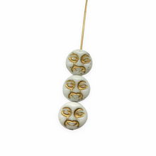 Load image into Gallery viewer, Czech glass full moon face coin beads 16pc opaque white gold 9mm
