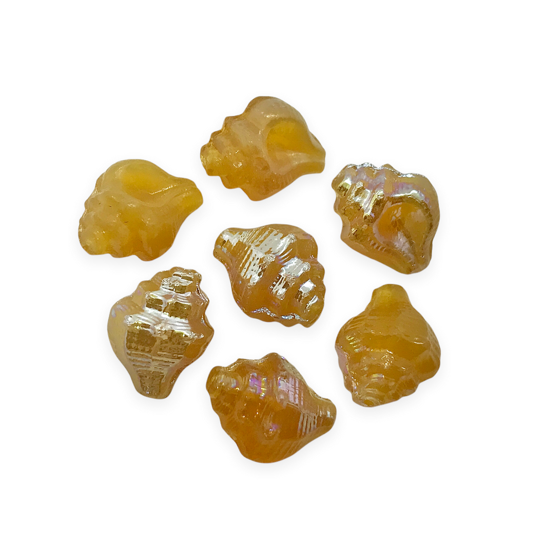 Czech glass conch seashell shell beads charms 8pc opaline beige AB 15x12mm #15-Orange Grove Beads