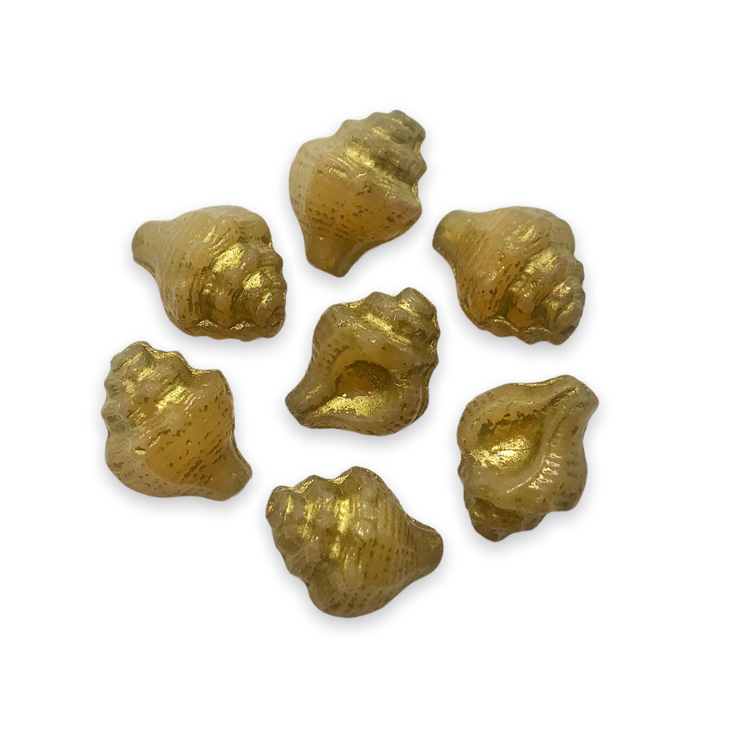 Czech glass conch seashell shell beads charms 8pc opaline beige gold 15x12mm #18