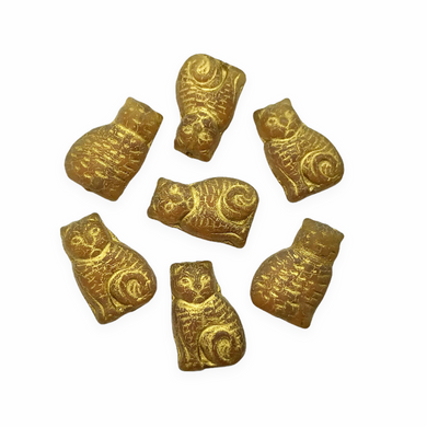 Czech glass new style seated cat beads charms 10pc matte amber brown gold 17mm-Orange Grove Beads
