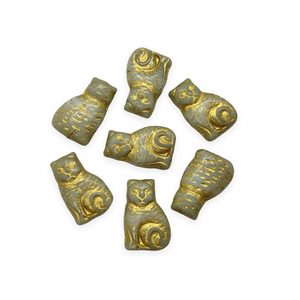 Czech glass new style seated cat beads charms 10pc opaque gray gold 17mm-Orange Grove Beads