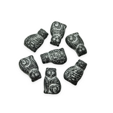 Load image into Gallery viewer, Czech glass Halloween seated cat beads charms jet black silver 10pc 17mm-Orange Grove Beads

