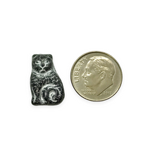 Load image into Gallery viewer, Czech glass Halloween seated cat beads jet black silver 10pc 17mm
