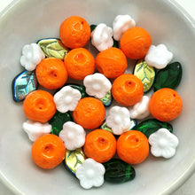 Load image into Gallery viewer, Czech glass orange fruit beads mix 36pc with leaves and flowers #1
