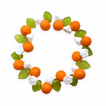 Load image into Gallery viewer, Czech glass orange fruit beads mix 36pc with leaves and flowers #3-Orange Grove Beads
