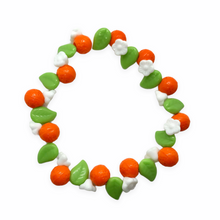 Load image into Gallery viewer, Czech glass orange fruit beads charms mix 36pc with flowers and leaves #6-Orange grove Beads
