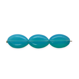 Czech glass oval beads 16pc Caribbean blue opal 16x11mm