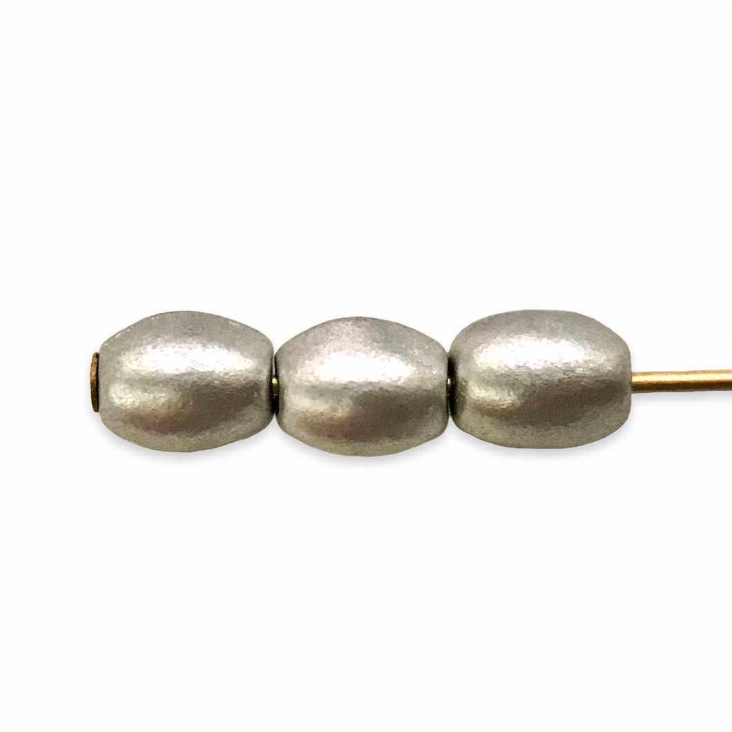 Czech glass oval barrel beads 50pc matte satin silver 5x4mm-Orange Grove Beads