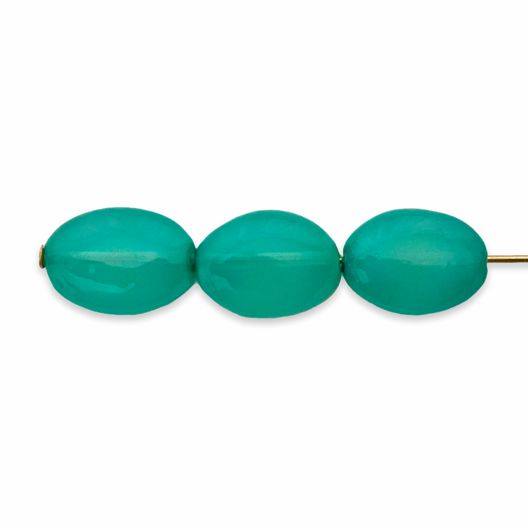 Czech glass oval beads 20pc milky teal blue green 12x9mm-Orange Grove Beads