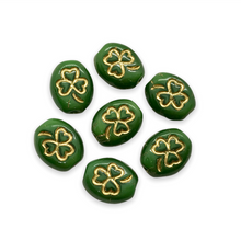 Load image into Gallery viewer, Czech glass oval St Patrick&#39;s Irish shamrock clover beads 25pc green gold 10x8mm-Orange Grove Beads
