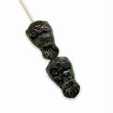 Load image into Gallery viewer, Czech glass Halloween owl beads 6pc black travertine 18x11mm
