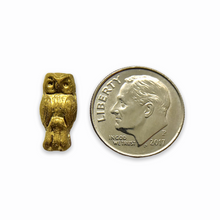 Load image into Gallery viewer, Czech glass small owl beads 15pc shiny gold 15x7mm
