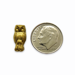 Czech glass small owl beads 15pc shiny gold 15x7mm