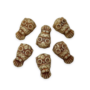 Czech glass Halloween owl shaped beads 6pc ivory beige copper-Orange Grove Beads