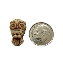 Load image into Gallery viewer, Czech glass Halloween owl shaped beads 6pc ivory beige copper

