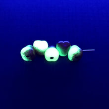Load image into Gallery viewer, Czech glass pear fruit beads 12pc dark green red 10mm UV glow
