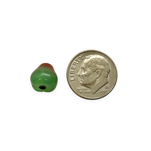Czech glass pear fruit beads 12pc dark green red 10mm UV glow