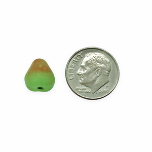 Czech glass pear fruit beads 12pc matte green & red UV 10mm