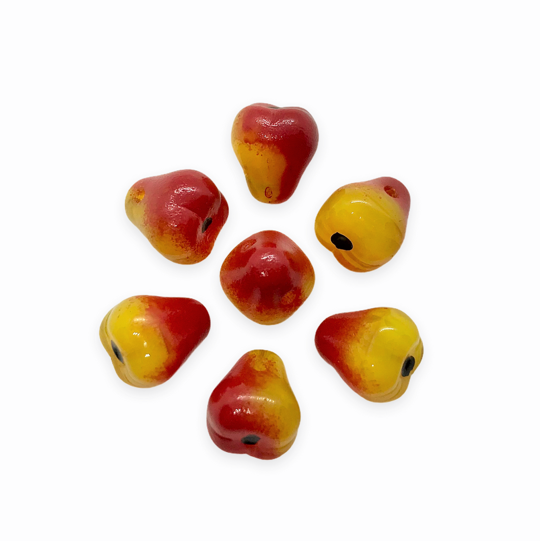Czech glass pear fruit beads 12pc milky yellow with red accents-Orange Grove Beads
