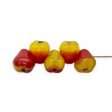 Load image into Gallery viewer, Czech glass pear fruit beads 12pc milky yellow with red accents
