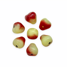 Load image into Gallery viewer, Czech glass pear fruit beads charms 10pc opaline yellow &amp; red UV glow-Orange Grove Beads
