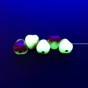 Czech glass pear fruit beads charms 10pc opaline yellow & red UV glow
