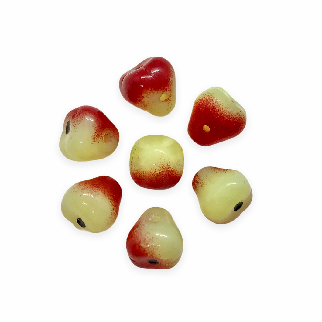 Czech glass pear fruit beads charms 10pc opaline yellow & red UV glow-Orange Grove Beads
