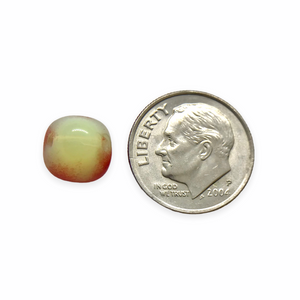 Czech glass pear fruit beads charms 10pc opaline yellow & red UV glow