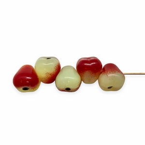 Czech glass pear fruit beads charms 10pc opaline yellow & red UV glow