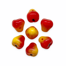 Load image into Gallery viewer, Czech glass pear fruit beads charms 12pc opaque red yellow 10mm-Orange Grove Beads
