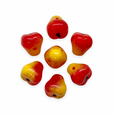 Czech glass pear fruit beads charms 12pc opaque red yellow 10mm-Orange Grove Beads