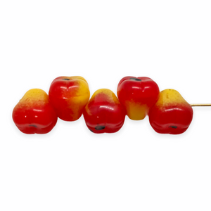 Czech glass pear fruit beads 12pc opaque red yellow 10mm