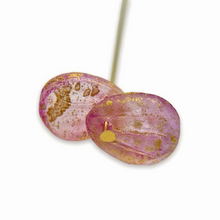 Load image into Gallery viewer, Czech glass engraved flower petal leaf beads 12pc etched crystal pink gold 11x9
