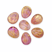 Load image into Gallery viewer, Czech glass petal leaf beads 12pc etched crystal pink gold 11x9mm-Orange Grove Beads
