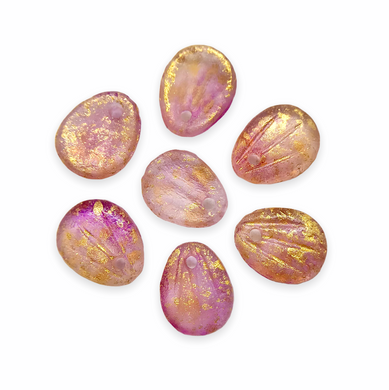 Czech glass petal leaf beads 12pc etched crystal pink gold 11x9mm-Orange Grove Beads